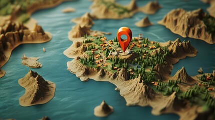 Aufkleber - Mysterious Fantasy Island Map Depicting Coastal Landscape with Mountainous Terrain Cliffs Caves and a Quaint Village Perfect for Discovery