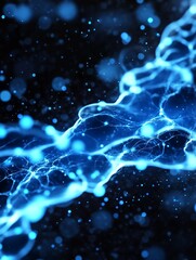 Poster - Abstract Blue Energy Flow - Symbolizing energy, flow, technology, connection, and dynamism. Bright blue particles move dynamically across a dark background
