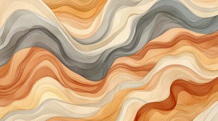 Poster - Abstract Wave Pattern Design - Fluid, organic shapes in warm earth tones create a calming abstract background . Perfect for design projects