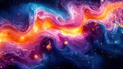 Poster - A colorful galaxy-like swirl of bright yellows, oranges, and purples flowing in a cosmic-inspired digital art piece