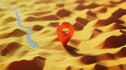 Aufkleber - Red GPS navigation pointer pin located on a vast rugged desert dune landscape  Concept of discovery in a remote isolated wilderness area