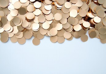 Poster - Rose gold confetti scattered on a light blue background. A festive, celebratory feel. Perfect for invitations or party decor