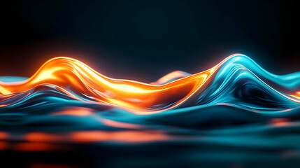 Poster - A stunning abstract representation of glowing waves, blending orange and blue hues in a harmonious design, perfect for creative projects.