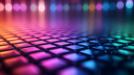 Poster - A vibrant, colorful digital background featuring glowing tiles, ideal for tech designs and modern projects.