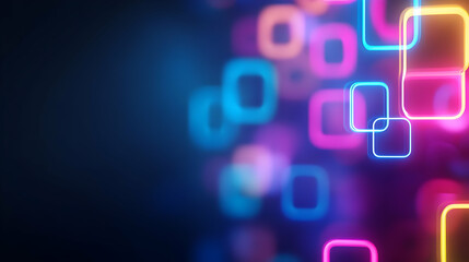 Poster - A vibrant abstract background featuring geometric shapes illuminated by colorful neon lights, perfect for digital designs.