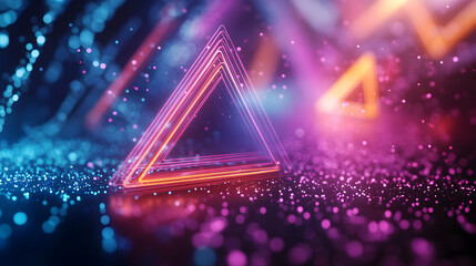 Poster - A vibrant abstract design with glowing triangles and sparkling particles, creating an energetic and modern visual experience.