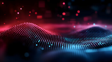 Poster - A vibrant digital wave created with illuminated particles, showcasing stunning colors and patterns in a futuristic landscape.