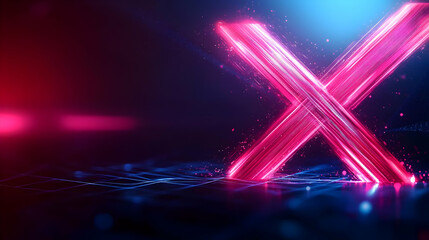 Poster - A vibrant neon letter 'X' glows against a dynamic digital background, perfect for modern designs and tech-themed projects.