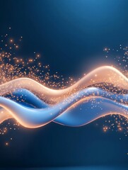 Poster - Elegant Blue and Gold Abstract Waves - Abstract of flowing blue and gold waves with sparkling particles, perfect for backgrounds or design elements