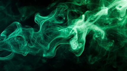 Poster - Emerald Smoke Swirls - Abstract of swirling green smoke on a black background. Perfect for design projects needing a mystical or ethereal feel