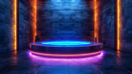 Poster - Glowing Metallic Table with Reflective Surface for High End Gadget and Accessory Display