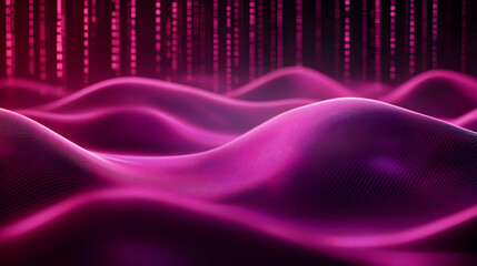 Poster - A vibrant, abstract landscape showcasing flowing waves of pink with a digital backdrop, evoking a sense of modern design and creativity.