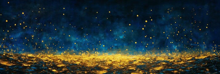 Poster - Golden Night Sky Sparkles - Mystical golden landscape, shimmering stars, celestial night, magical energy, ethereal glow. Symbolizing hope, dreams, wonder, magic, and serenity