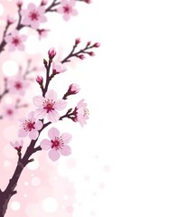 Wall Mural - Cherry Blossom Bokeh Background, Minimalist Flat Color Illustration, Copy Space for Text, Dreamy Soft Light, White Background, Minimalist Design, Abstract Floral Patterns