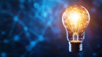 Poster - Illuminated Ideas: A Glowing Symbol of Innovation - Bright light bulb, network connections, innovation, technology, future. Symbolizing progress, creativity, and discovery