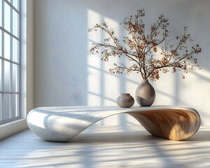 Poster - Sleek Minimalist Table in Bright Modern Room for Product Display