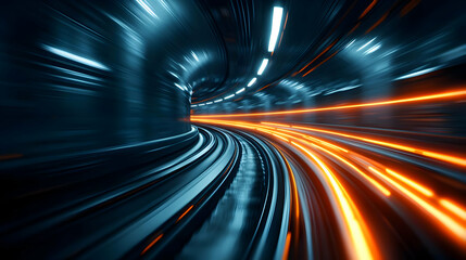 Poster - Dynamic view of a subway tunnel showcasing movement with vivid light trails representing speed and modern technology.