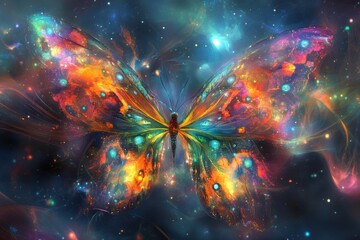 Poster - Mesmerizing Cosmic Butterfly - A vibrant butterfly with ethereal wings, symbolizing transformation, freedom, beauty, hope, and the universe's boundless wonder