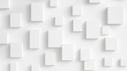 Poster - Minimalist White Cube Pattern Background - Abstract geometric design, clean lines, simple shapes, monochrome palette, modern aesthetic. Symbolizing order, structure, minimalism, simplicity