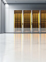 Poster - modern data center server room - sleek server racks illuminate a contemporary data center, showcasin