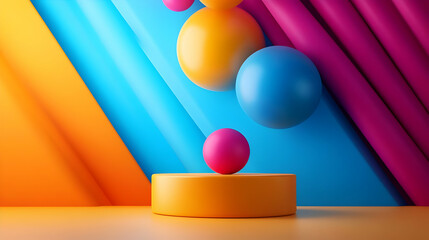 Poster - Vibrant abstract composition featuring colorful geometric shapes on a dynamic backdrop, creating a playful and modern aesthetic.