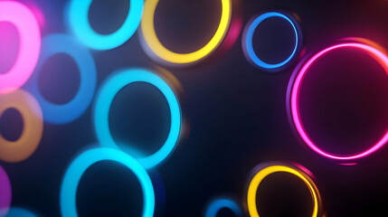 Poster - Vibrant circles with a glowing effect against a dark background, perfect for modern designs and creative projects.