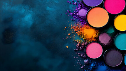 Wall Mural - vibrant colors in paint pots and scattered powders create an artistic backdrop, perfect for creative
