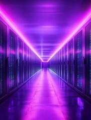 Poster - neon-lit server room: a heartbeat - futuristic server room, vibrant purple neon lights, data center,