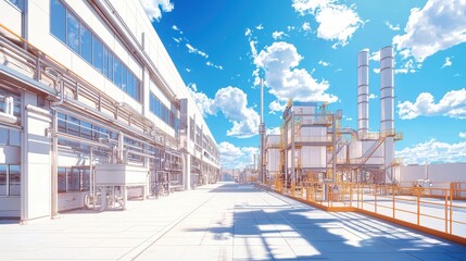 Poster - Efficient industrial processes under natural light modern plant setting machinery showcase side view resource efficiency concept