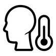 © jattumongkhon - An icon of a human head and thermometer symbolizing fever illness and body temperature measurement.