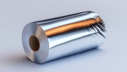 Poster - close up view of a metallic roll, reflecting light, showing texture and subtle wrinkles, against a n