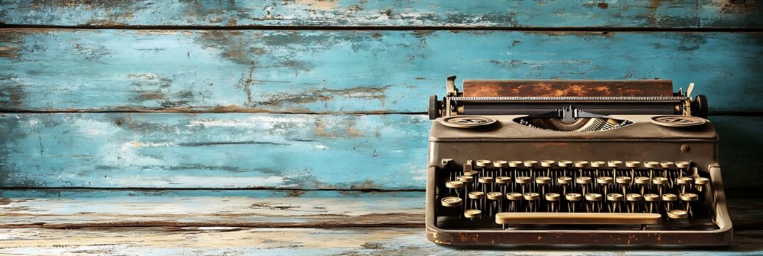 Vintage Typewriter on Aged Wooden Surface