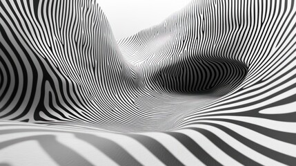 Poster - Abstract black white stripes tunnel digital art background