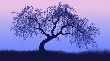 Wall Mural - Weeping Tree Silhouette Against A Twilight Sky