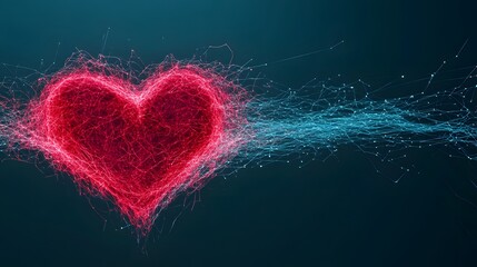 Poster - abstract red heart with dynamic blue energy flow on dark background