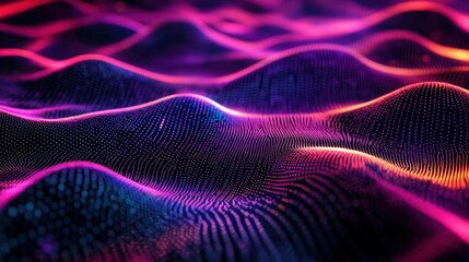 Fototapete - Abstract wave background with glowing particles.