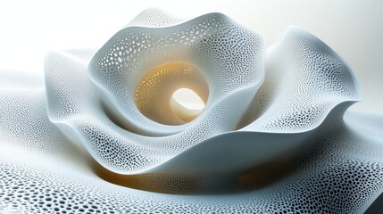 Poster - Abstract white 3D structure with intricate perforated pattern and glowing inner core.