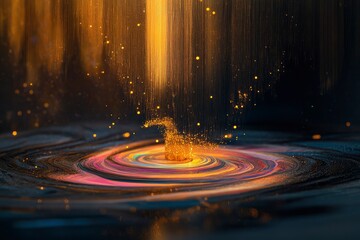 Wall Mural - A swirling vortex of colors illuminated by streaks of golden light