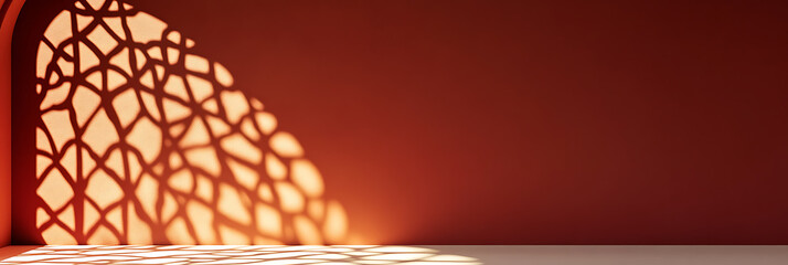 Aufkleber - Shadow Patterns on a terracotta colored Wall: Abstract Composition, Window Light, Interior Design. Minimalist architecture. Modern shadows