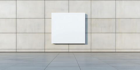 Aufkleber - Minimalist space with a blank canvas on a tiled wall, offering a clean and modern aesthetic. Ideal for displaying artwork or designs in a gallery setting.