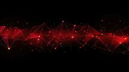 Poster - Abstract Red Polygonal Network, A Glowing Constellation of Connected Lines and Nodes in the Dark