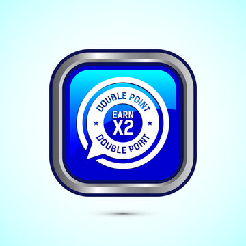 Earn x2 double point icon design illustration. Earn x2 sign symbol for promotion, Blue color square button design