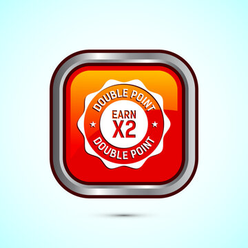 Earn x2 double point icon design illustration. Earn x2 sign symbol for promotion, Orange color square button design