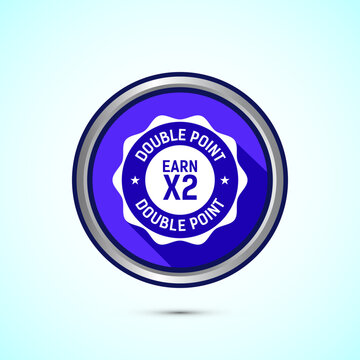 Earn x2 double point icon design illustration. Earn x2 sign symbol for promotion, Blue color shadow button design