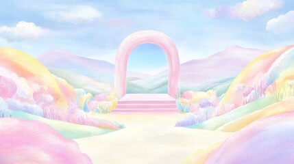 Poster - Pastel archway scenic landscape background