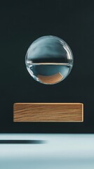 Poster - A floating sphere with water and a wooden platform design