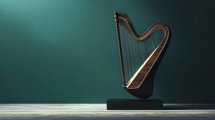 Sticker - A beautiful harp floating elegantly on a modern display base