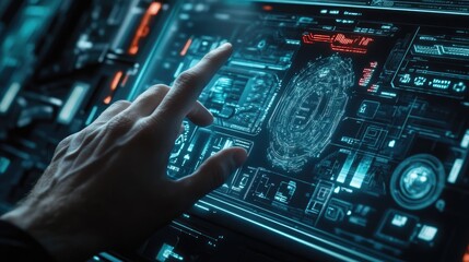 Poster - Futuristic Interface, A Hand Interacting with a High-Tech Digital Display