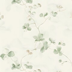 Seamless Clover and Floral Pattern with Elegant Greenery, Vintage Botanical Design for St. Patrick’s Day and Decorative Backgrounds
