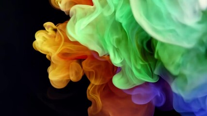 Poster - Swirling colors in shades of purple, orange, and blue dance against a dark surface, creating a mesmerizing and fluid artistic expression that captivates the viewer's attention.